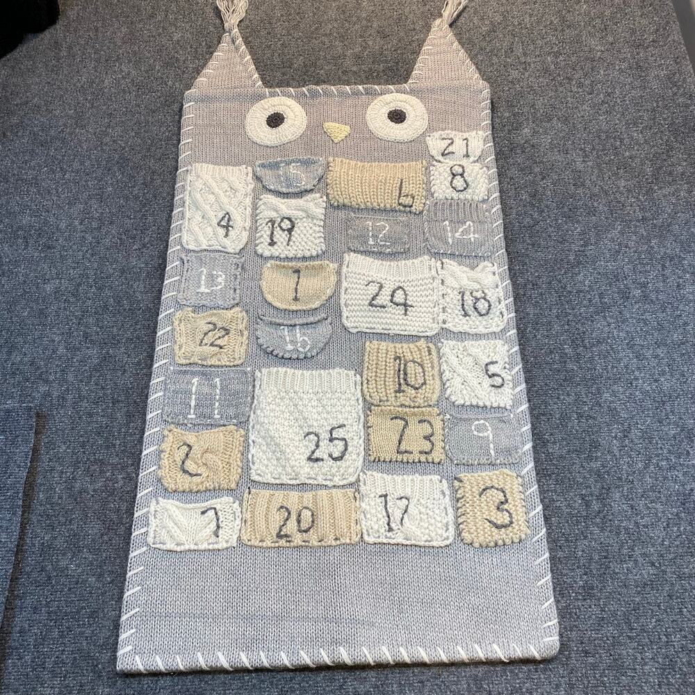 Pottery Barn Kids Owl Advent Calendar Chunky Wool Knit Christmas Door Hanger